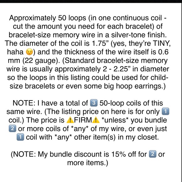 50 loops of silver-tone memory wire: 1.75” × 0.6mm - Picture 2 of 3